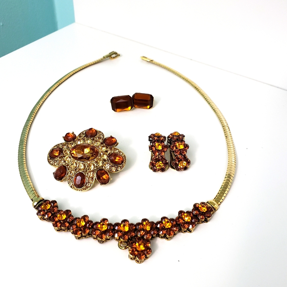 Vintage citrine rhinestone set